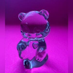 Fenton Bear Art Glass Figurine Paperweight Blue And Pink Heart